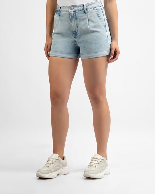 Short Jean Mujer Mom White Denim