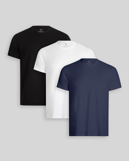 Pack de 3 polos Hombre Cuello Redondo Blanco / Negro / Azul Oxford