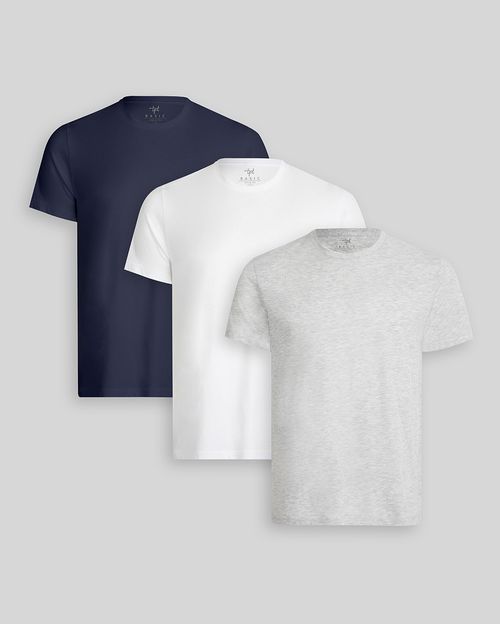Pack de 3 polos Hombre Cuello Redondo Blanco / Gris Poly / Azul Oxford
