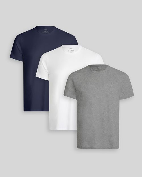 Pack de 3 polos Hombre Cuello Redondo Blanco / Azul Oxford / Plomo Melange