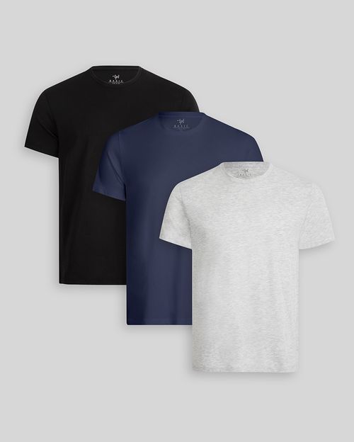 Pack de 3 polos Hombre Cuello Redondo Gris Poly / Negro / Azul Oxford