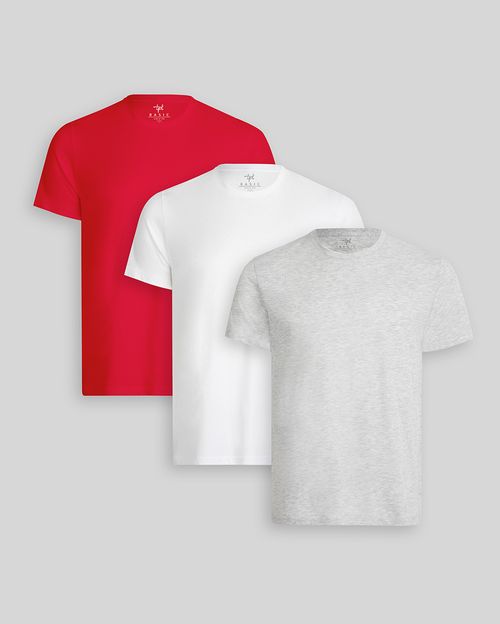 Pack de 3 polos Hombre Cuello Redondo Blanco / Gris Poly / Rojo Flama