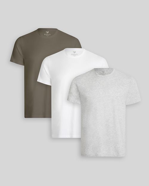 Pack de 3 polos Hombre Cuello Redondo Blanco / Gris Poly / Verde Militar