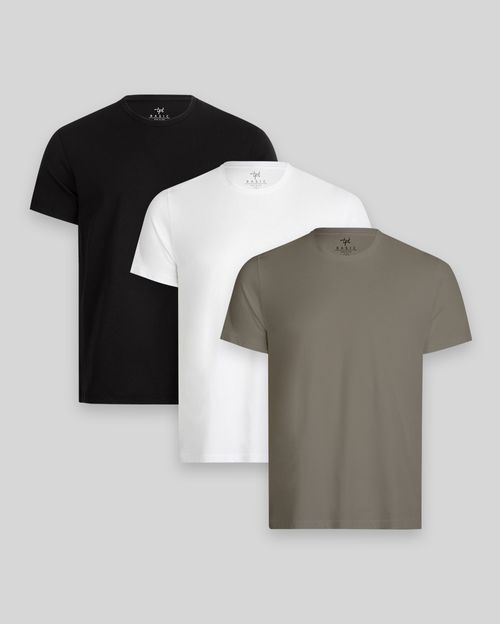 Pack de 3 polos Hombre Cuello Redondo Blanco / Negro / Verde Militar