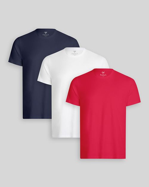 Pack de 3 polos Hombre Cuello Redondo Blanco / Azul Oxford / Rojo Flama
