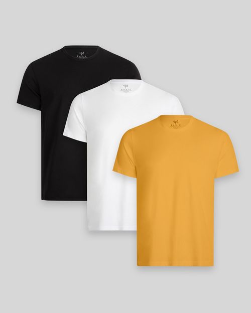 Pack de 3 polos Hombre Cuello Redondo Blanco / Negro / Mostaza Golden