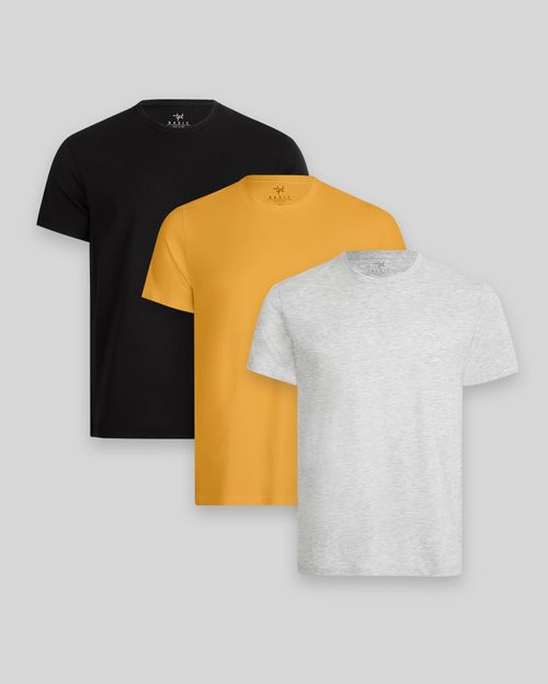 Pack de 3 polos Hombre Cuello Redondo Gris Poly / Negro / Mostaza Golden