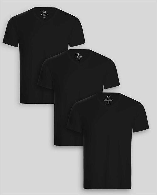 Pack de 3 polos Hombre Cuello V Negro