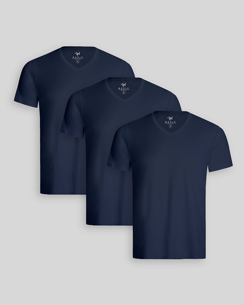 Pack de 3 polos Hombre Cuello V Azul Oxford