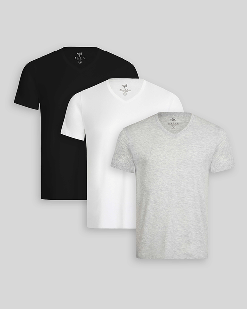 Pack de 3 polos Hombre Cuello V Blanco / Gris Poly / Negro