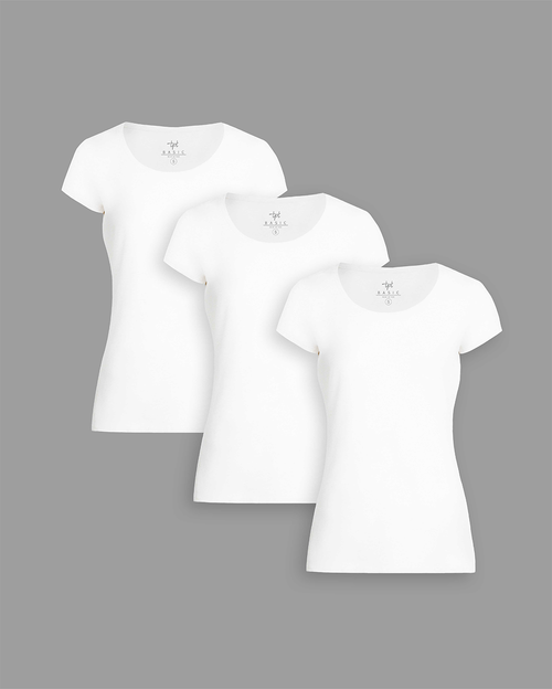 Pack de 3 polos Mujer Cuello Redondo Blanco