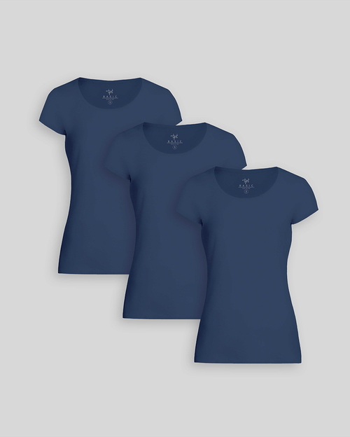 Pack de 3 polos Mujer Cuello Redondo Azul Atlantico
