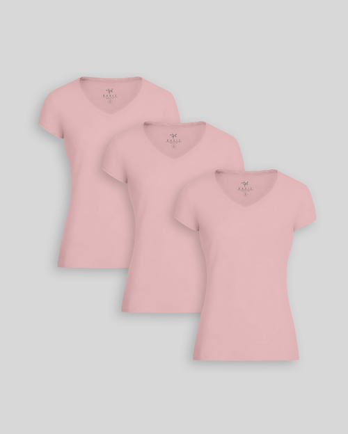Pack de 3 polos Mujer Cuello V Rosa Barbie