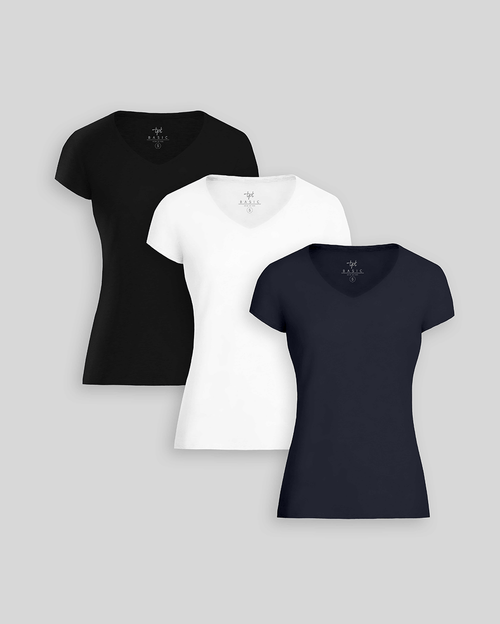 Pack de 3 polos Mujer Cuello V Blanco / Negro / Azul Dutty