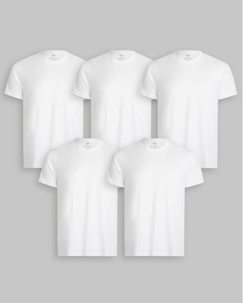 Pack de 5 polos Cuello Redondo Blanco