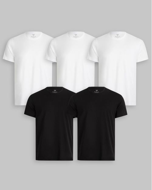 Pack de 5 polos Cuello Redondo Blanco / Negro