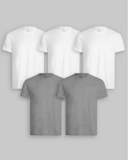 Pack de 5 polos Cuello Redondo Blanco / Plomo Melange