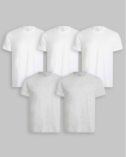 Pack de 5 polos Cuello Redondo Blanco / Gris Poly