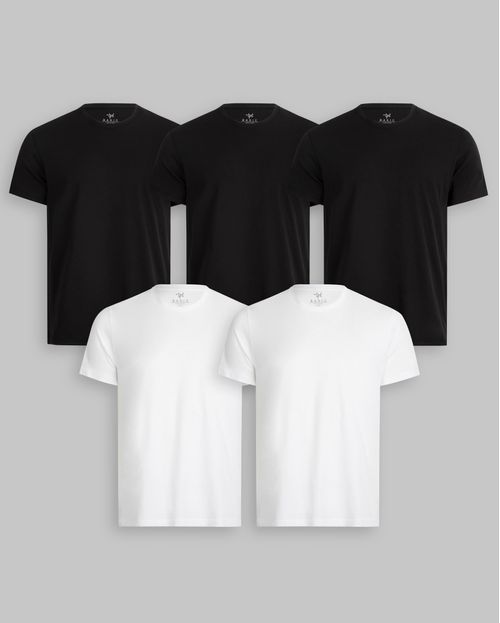 Pack de 5 polos Cuello Redondo Negro / Blanco