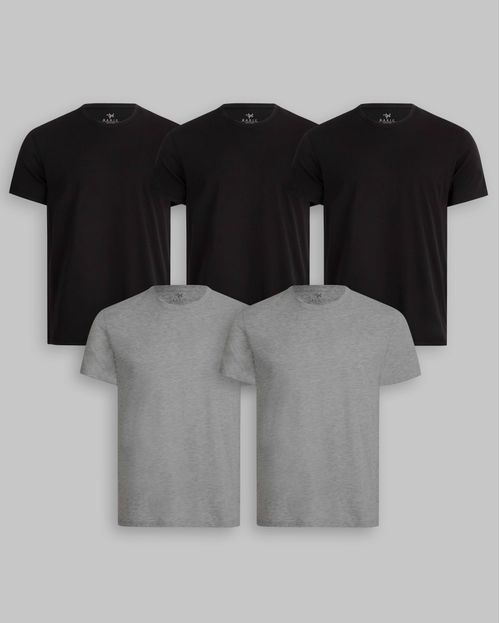 Pack de 5 polos Cuello Redondo Negro / Plomo Melange