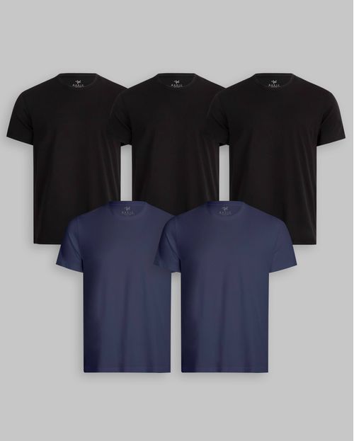 Pack de 5 polos Cuello Redondo Negro / Azul Oxford