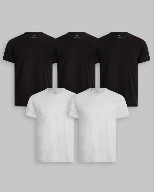 Pack de 5 polos Cuello Redondo Negro / Gris Poly