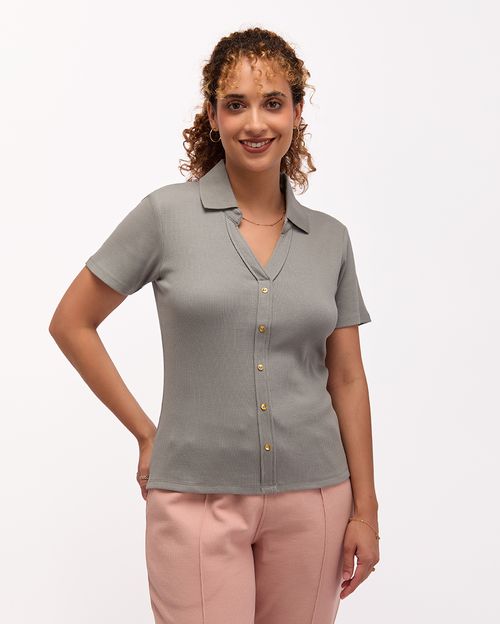 Polo Cuello Camisa Mujer Supriya Plomo