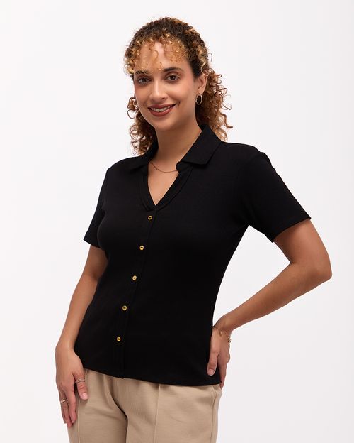 Polo Cuello Camisa Mujer Supriya Negro