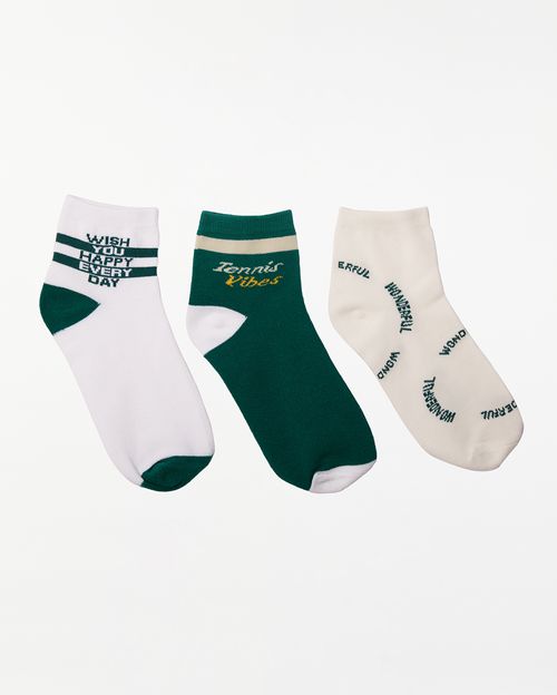 Calcetines Pack x 3 Mujer Daniela Verde/Blanco/Perla
