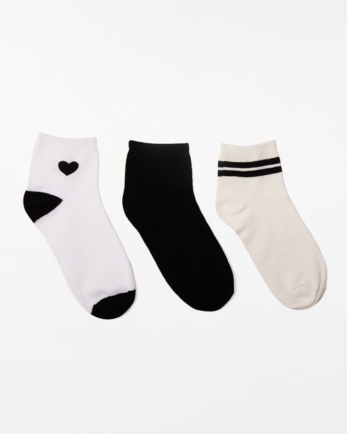 Calcetines Pack X 3 Mujer Daniela Blanco/Negro/Perla