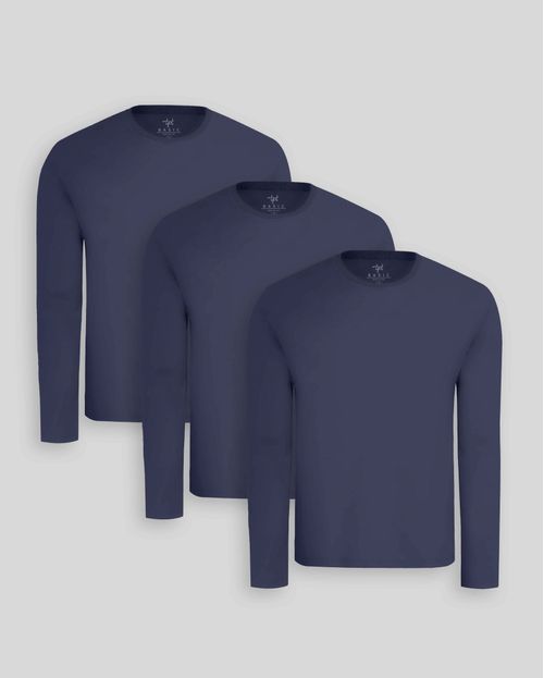 Pack de 3 polos manga larga Azul Oxford