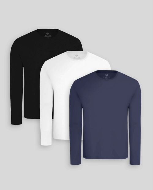 Pack de 3 polos manga larga Blanco Optico / Negro / Azul Oxford