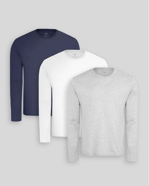 Pack de 3 polos manga larga Blanco Optico / Gris Poly / Azul Oxford