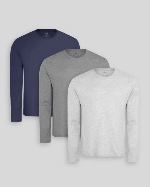 Pack de 3 polos manga larga Gris Poly / Azul Oxford / Plomo Melange