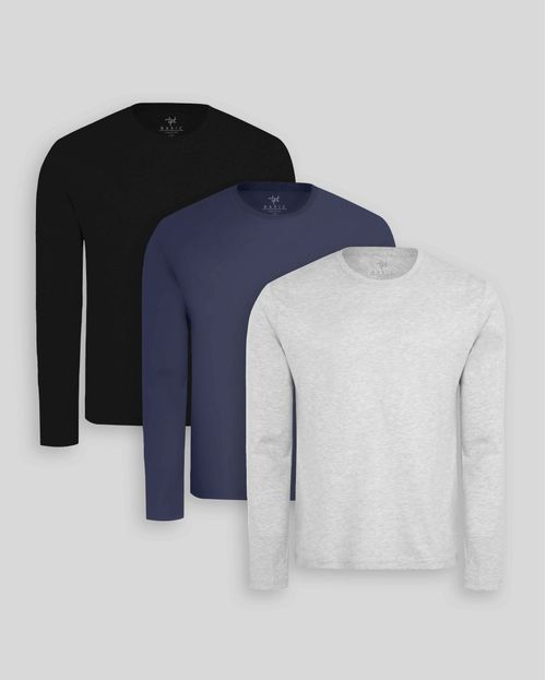 Pack de 3 polos manga larga Gris Poly / Negro / Azul Oxford