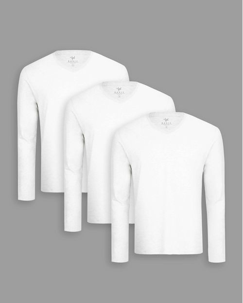 Pack de 3 polos manga larga Cuello V Blanco Optico