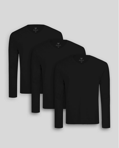 Pack de 3 polos manga larga Cuello V Negro
