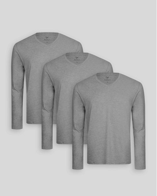 Pack de 3 polos manga larga Cuello V Plomo Melange