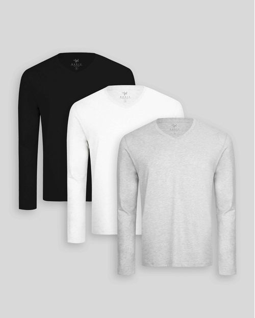 Pack de 3 polos manga larga Cuello V Blanco Optico / Gris Poly / Negro