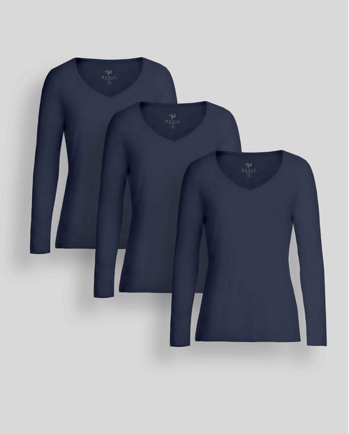 Pack de 3 polos manga larga Cuello V Core Azul Dutty