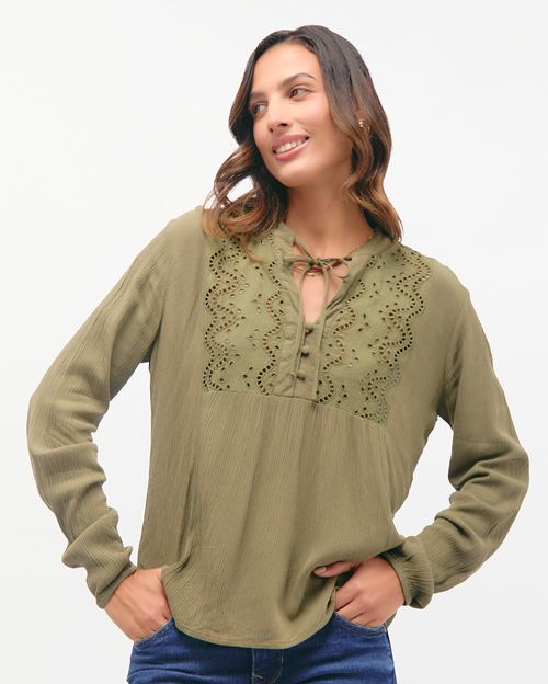 Blusa Mujer Blanca Verde Olivo