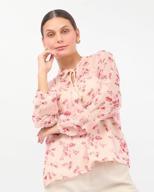 Blusa Mujer Flor Rosado