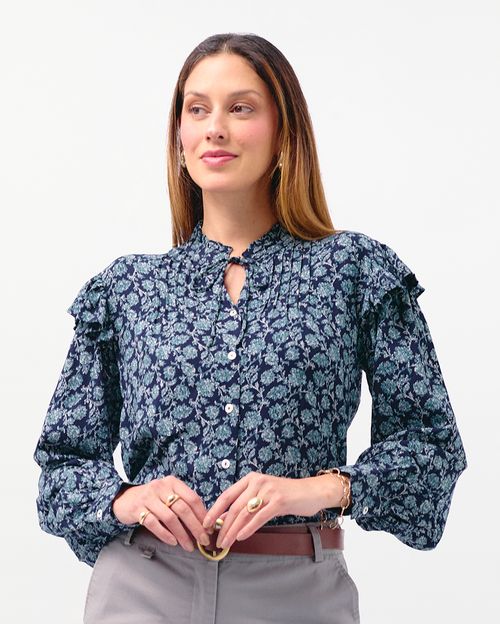 Blusa Mujer Agnes Print Azul Nautico Seda