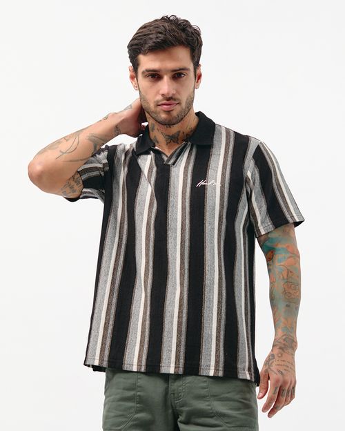 Polo Cuello Camisa Hombre Pixel Negro
