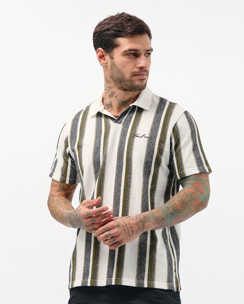 Polo Cuello Camisa Hombre Pixel Blanco Optico