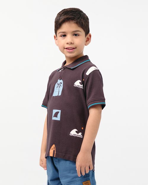 Polo Cuello Camisa Niño Gino Gris Noche