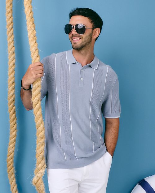 Polo Cuello Camisa Hombre Garcia Celeste Agua