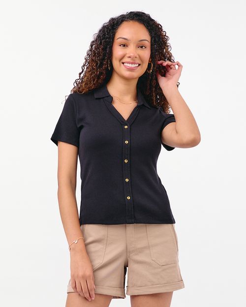 Polo Cuello Camisa Mujer Supriya Negro