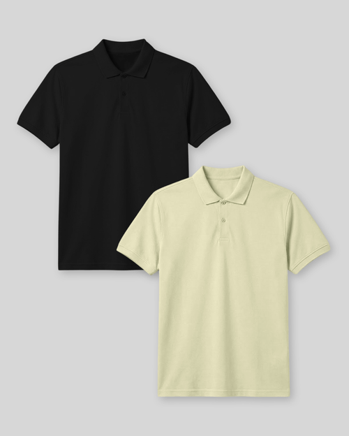 Pack de 2 polos Cuello Camisa Hombre Negro / Verde Lima