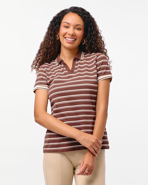 Polo Cuello Camisa Mujer Rose Marron Chocolate